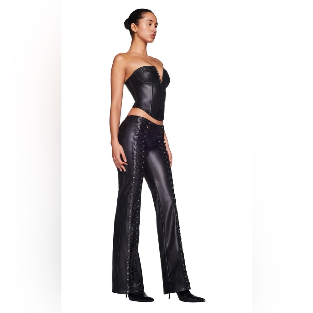 I.AM.GIA Sonora GIA Luxe Black Lace Up Front Low Mid Rise Leather Bootcut Pants - Picture 5 of 11